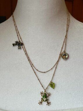NWT Betsey Johnson Layered Adjustable Gold Tone Charm Necklace